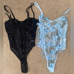TWO Lace Bodysuits ( Blue & Black )